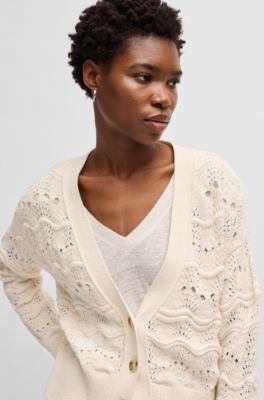 Open-knit cardigan in a cotton blend, White