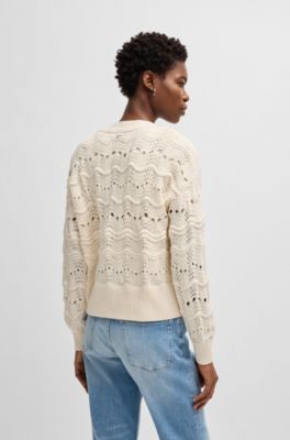 Open-knit cardigan in a cotton blend, White