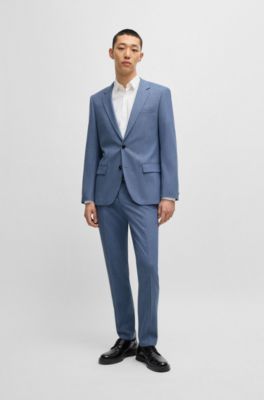 Slim-fit suit jacket in moulin&eacute; performance-stretch cloth, Dark Blue