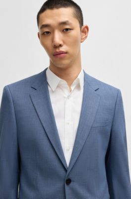 Slim-fit suit jacket in moulin&eacute; performance-stretch cloth, Dark Blue