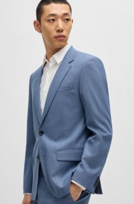 Slim-fit suit jacket in moulin&eacute; performance-stretch cloth, Dark Blue