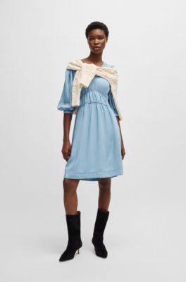 Robe &agrave; manches bouffantes avec taille &eacute;lastique, bleu clair