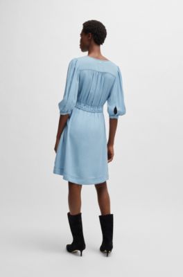 Vestido con manga abullonada y cintura el&aacute;stica, Celeste