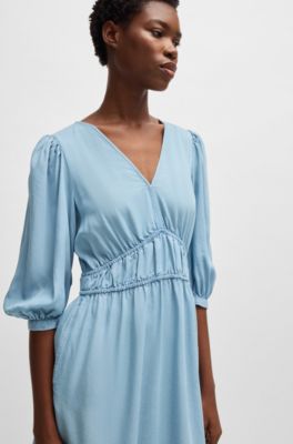 Vestido con manga abullonada y cintura el&aacute;stica, Celeste