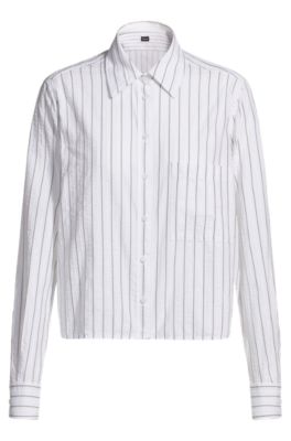 Regular-fit blouse in a striped cotton blend, Patterned