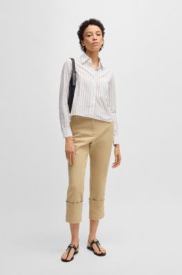 Regular-fit blouse in a striped cotton blend, Patterned