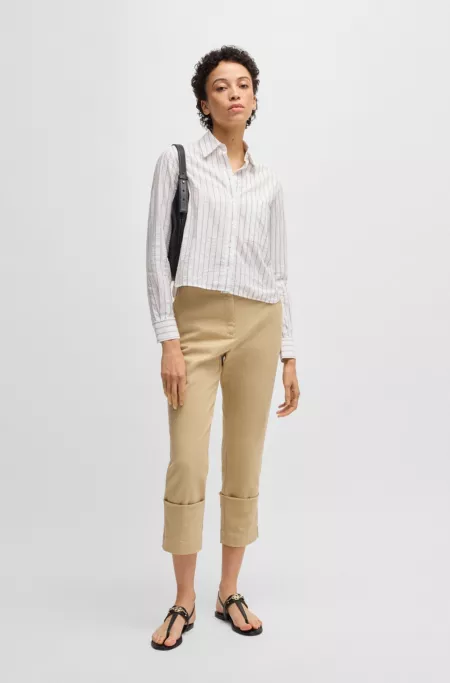 Regular-fit blouse in a striped cotton blend