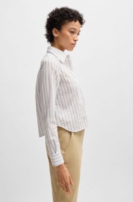 Regular-fit blouse in a striped cotton blend, Patterned