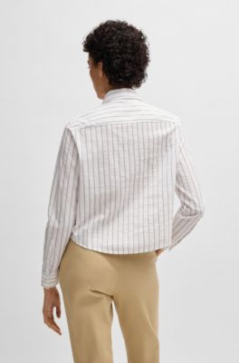 Regular-fit blouse in a striped cotton blend, Patterned