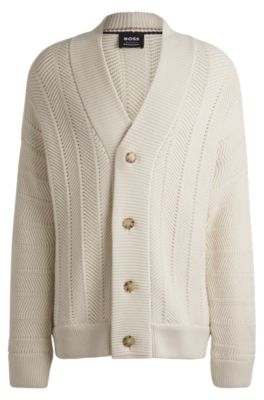 Hugo Boss Boss Selected By Beckham Relaxed-fit Cardigan In Virgin Wool In White