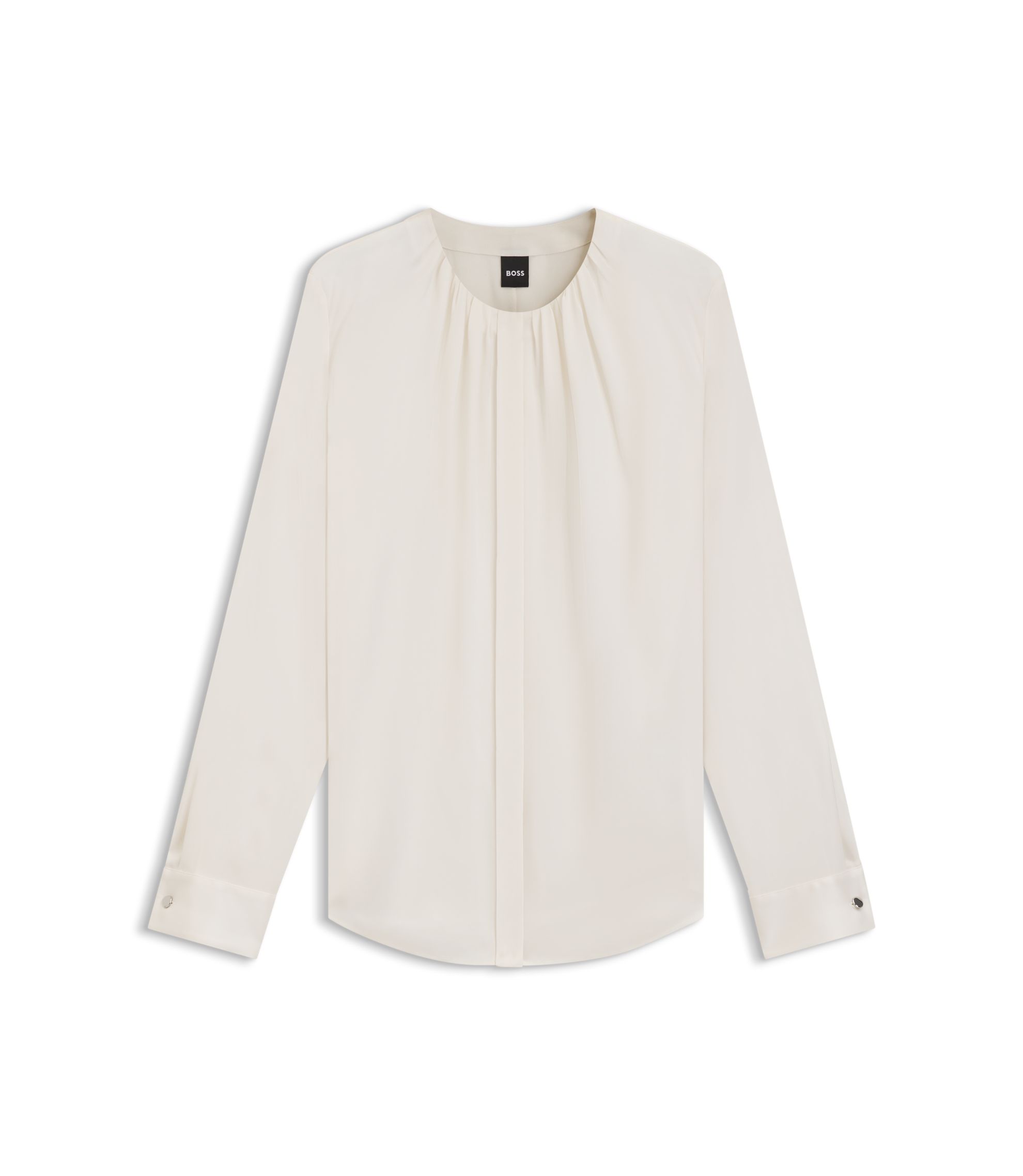 BOSS - Collarless regular-fit blouse in stretch silk - White