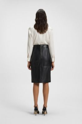 Collarless regular-fit blouse in stretch silk, White