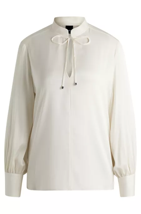 Relaxed-fit blouse in stretch silk with keyhole neckline