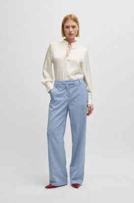Relaxed-fit blouse in stretch silk with keyhole neckline, White