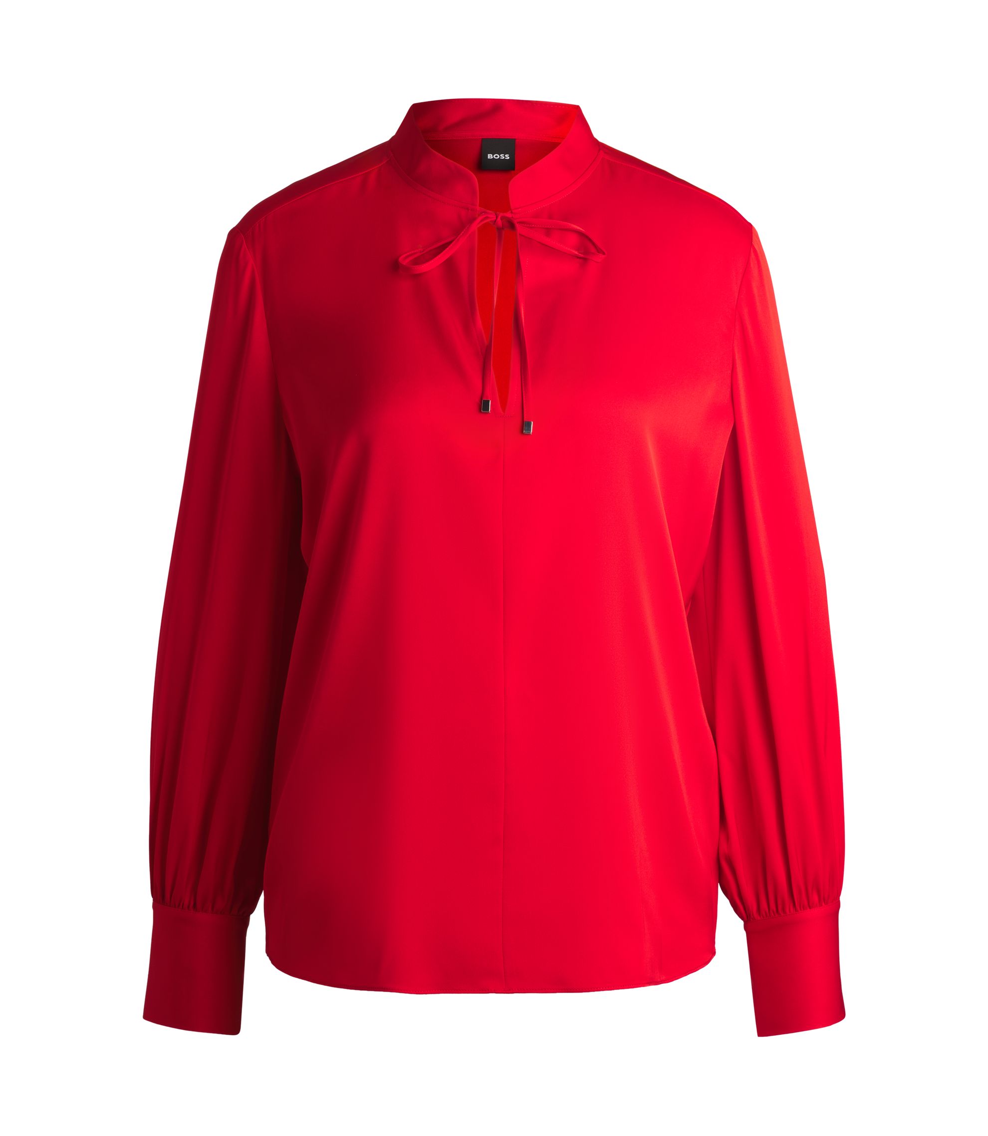 BOSS Relaxed-fit blouse in stretch silk with keyhole neckline Red