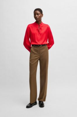 Chemisier Relaxed en soie stretch avec encolure goutte d&rsquo;eau, Rouge