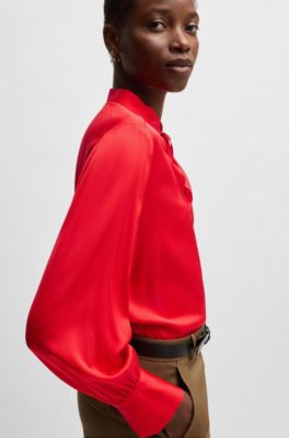 Chemisier Relaxed en soie stretch avec encolure goutte d&rsquo;eau, Rouge