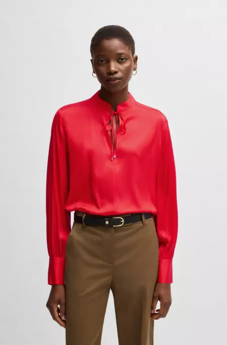 Relaxed-fit blouse in stretch silk with keyhole neckline