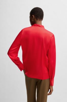 Chemisier Relaxed en soie stretch avec encolure goutte d&rsquo;eau, Rouge