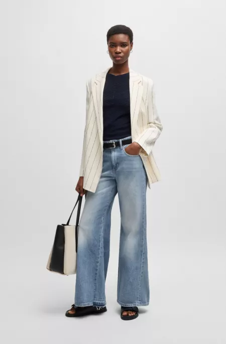 Flared-leg jeans in blue comfort-stretch denim