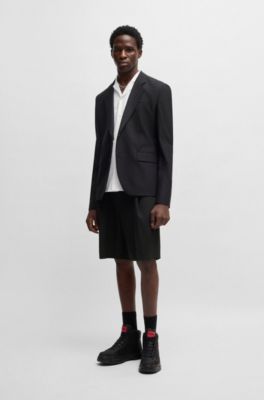 Modern-fit shorts in a stretch-wool blend, Black