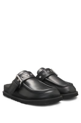 Mules en cuir nappa avec bride &agrave; boucle, Noir