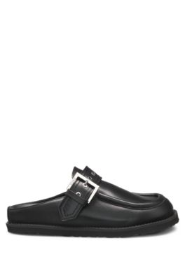 Mules en cuir nappa avec bride &agrave; boucle, Noir