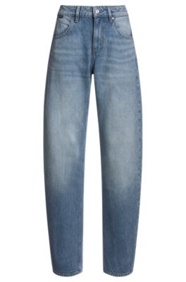 Jean Barrel en denim rigide bleu, bleu clair