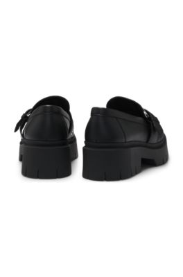 Mocassins en similicuir avec bride &agrave; boucle, Noir