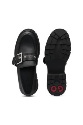 Mocassins en similicuir avec bride &agrave; boucle, Noir