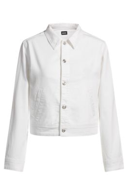 Straight-fit denim jacket in white Egyptian cotton, White