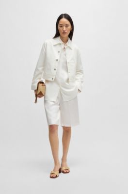Straight-fit denim jacket in white Egyptian cotton, White