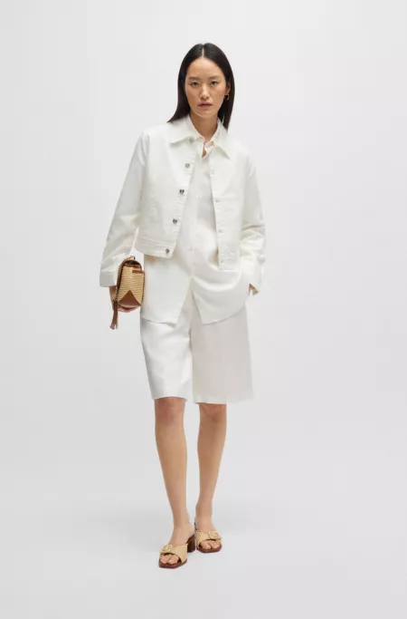 Straight-fit denim jacket in white Egyptian cotton