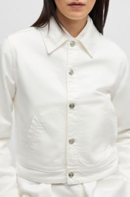 Straight-fit denim jacket in white Egyptian cotton, White