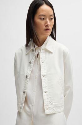 Straight-fit denim jacket in white Egyptian cotton, White