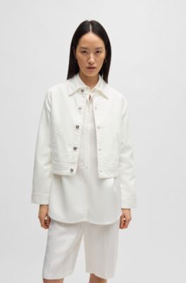 Straight-fit denim jacket in white Egyptian cotton, White