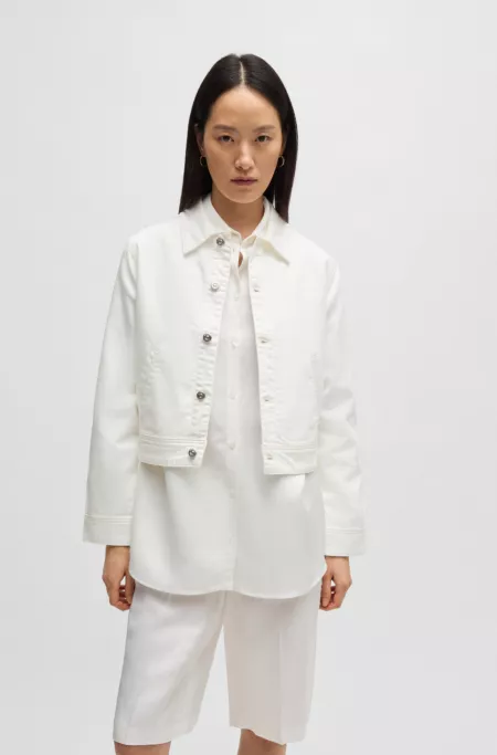 Straight-fit denim jacket in white Egyptian cotton