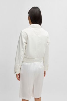 Straight-fit denim jacket in white Egyptian cotton, White