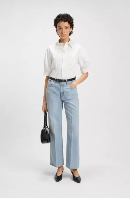 Wide-leg jeans in blue rigid denim