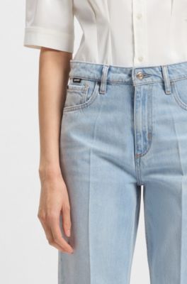 Vaqueros de pernera ancha en denim r&iacute;gido azul, Celeste