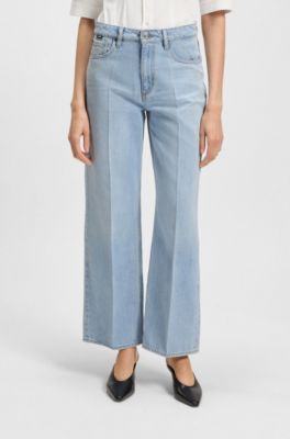 Jean large en denim rigide bleu, bleu clair