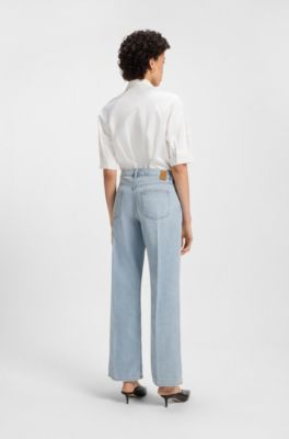 Vaqueros de pernera ancha en denim r&iacute;gido azul, Celeste