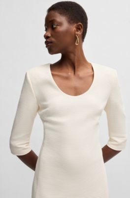 Robe tr&egrave;s ajust&eacute;e en coton ottoman, Blanc