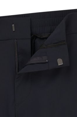 Slim-fit trousers in travel-friendly stretch softshell fabric, Dark Blue
