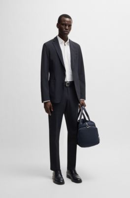 Slim-fit trousers in travel-friendly stretch softshell fabric, Dark Blue