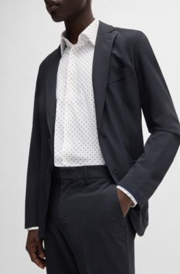 Slim-fit trousers in travel-friendly stretch softshell fabric, Dark Blue