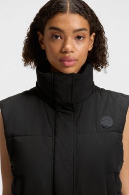 Water-repellent gilet with Happy HUGO badge, Black