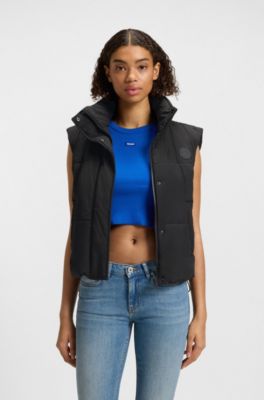 Water-repellent gilet with Happy HUGO badge, Black