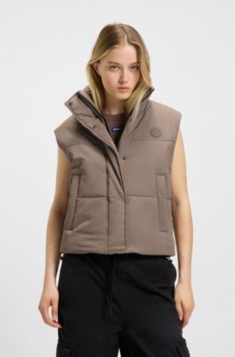 Water-repellent gilet with Happy HUGO badge, Brown