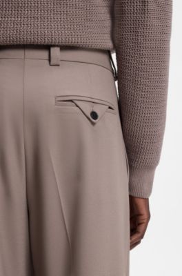 Pantalones de corte moderno en sarga el&aacute;stica con raya delantera, Marr&oacute;n claro